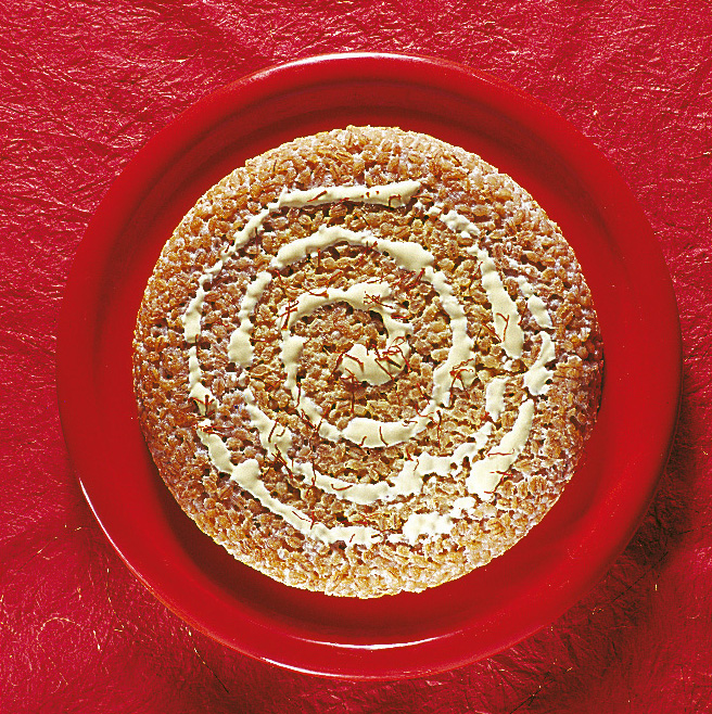 Tortino d’orzo croccante con salsa di zafferano
