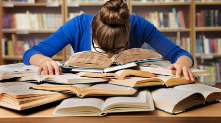 studentessa sfinita sui libri