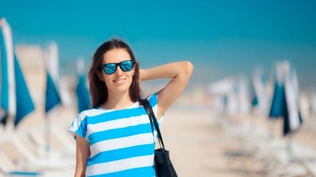 donna, spiaggia, sole, mare