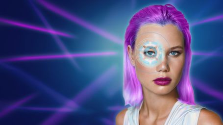 bellezza, stile futuristico, trucco, make up