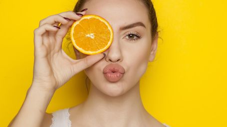 viso, arancia, bellezza, trucco