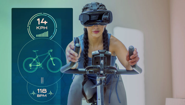 donna in cyclette con realtà virtuale